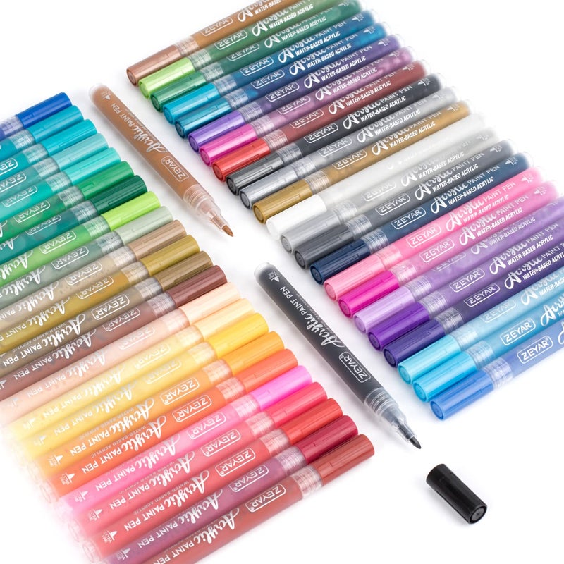 ZEYAR Acrylic Paint Pens, Expert of Rock Painting, Extra Fine, 48 Colors, AP Certified, Permanent&Waterproof Ink, Works on Rock, Wood, Glass, Metal, Ceramic and nearly All Surfaces (48 Colors) - Image 3